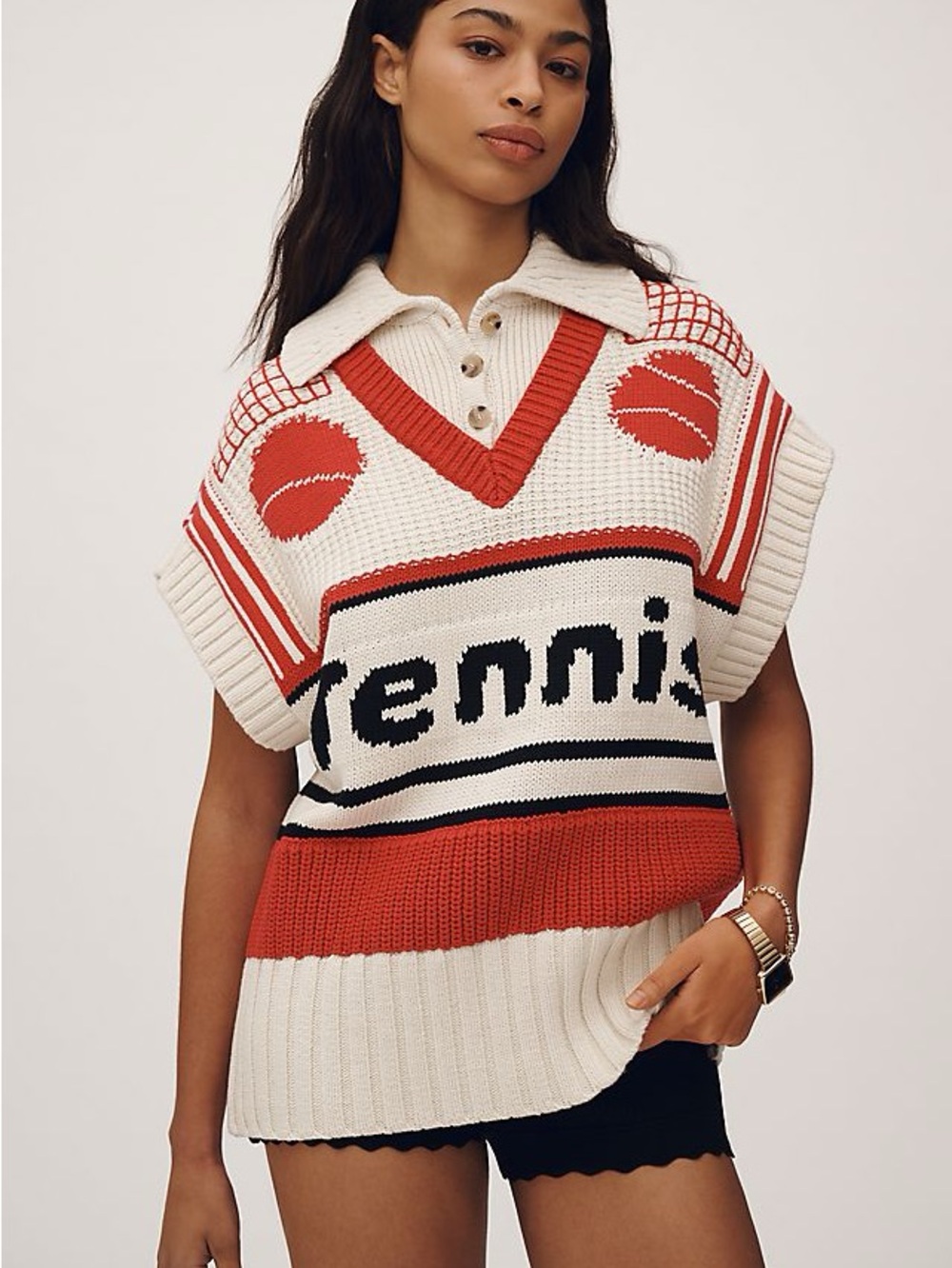 Maeve tennis vneck button up twofer sweater vest